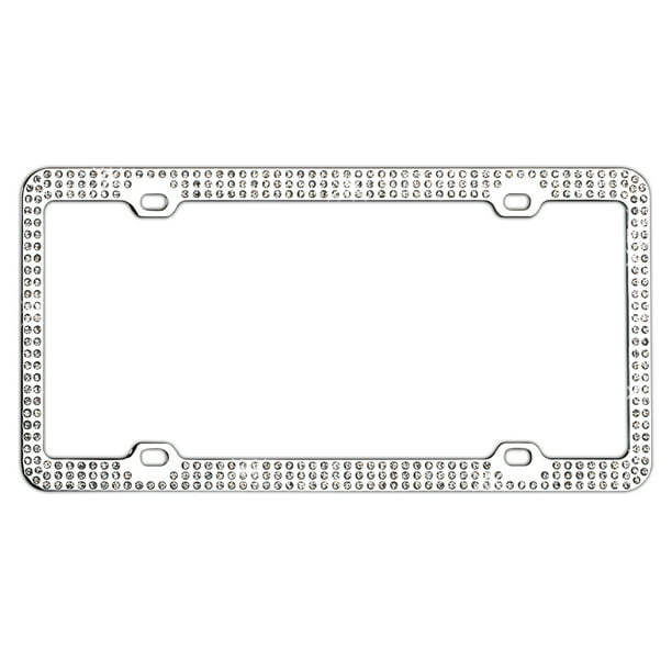 1PC Diamond Plate Rhinestone Triple Row Chrome Metal License Plate Frame